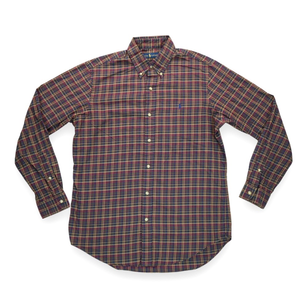 Ralph Lauren Shirt Men's Plaid Button Up Long Sleeve Multicolor Cotton Medium